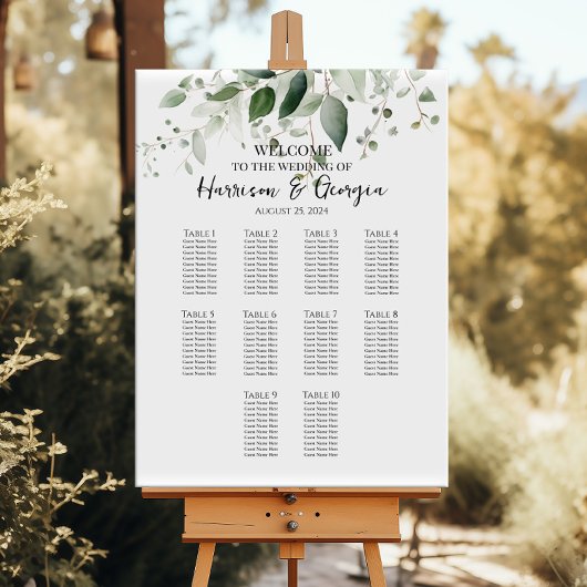 10 tafels groen elegante bruiloft zitgrafiek poster