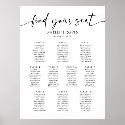 10 Tafels Vind Je Plaats Zitplaatsindeling Poster (Voorkant)