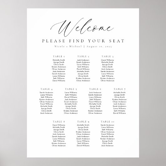10 Tafels Welkom Zitplaatskaart Poster (Voorkant)