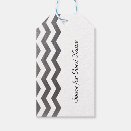 10 Tweetalige Chic Silver Chevron Gast Naam Tag Cadeaulabel (Voorkant)