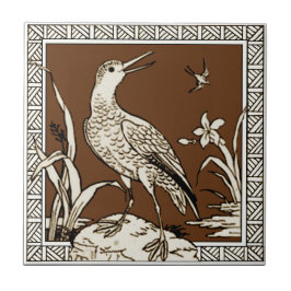 #10 van 12 Repro 1880s Minton Mocha Bird Series Tegeltje