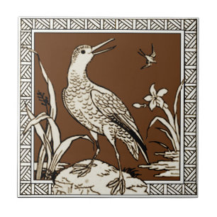 #10 van 12 Repro 1880s Minton Mocha Bird Series Tegeltje