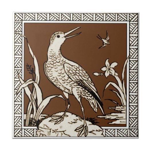 #10 van 12 Repro 1880s Minton Mocha Bird Series Tegeltje (Voorkant)