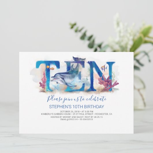 10 Verjaardagsuitnodiging onder het Zee Marine Par Kaart (Staand voorkant)