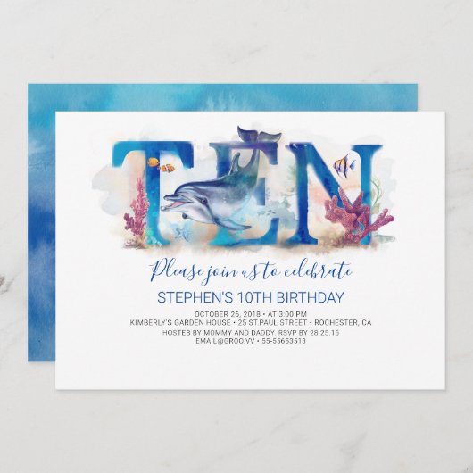 10 Verjaardagsuitnodiging onder het Zee Marine Par Kaart (Voorkant / Achterkant)