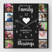 10 Vierkante Foto Collage Familie Quote Zwart Wit Klok (Voorkant)
