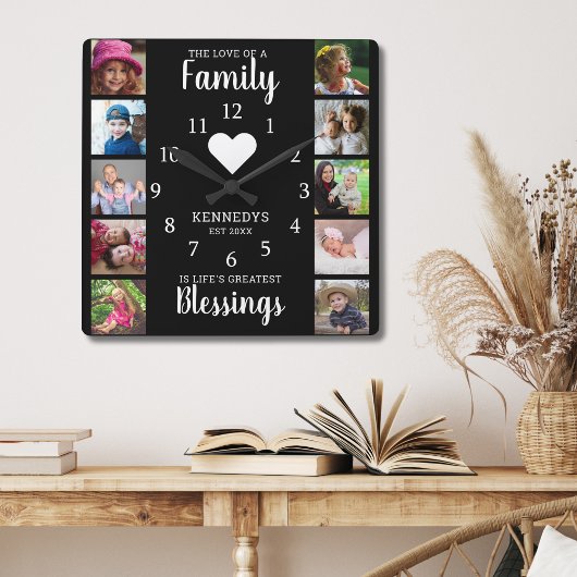 10 Vierkante Foto Collage Familie Quote Zwart Wit Klok