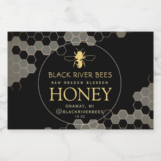 10 Waterdichte Honingraat Bee Raw Honey Label Zwar Voedselcontainer Etiket (Enkel label)