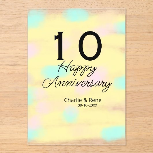 10 wedding anniversary yellow pastel name retro bo acryl uitnodigingen (Voorkant)