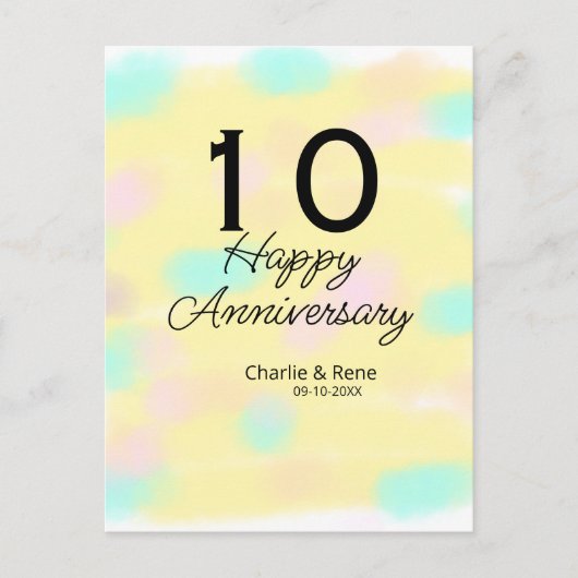10 wedding anniversary yellow pastel name retro bo briefkaart (Voorkant)
