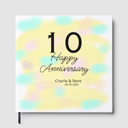 10 wedding anniversary yellow pastel name retro bo gastenboek (Voorkant)