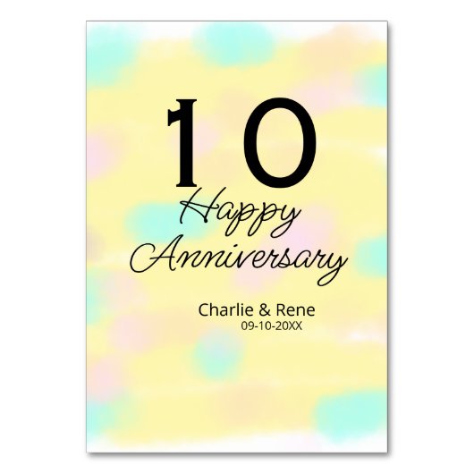 10 wedding anniversary yellow pastel name retro bo kaart (Voorkant)