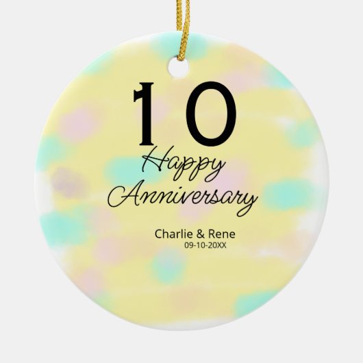 10 wedding anniversary yellow pastel name retro bo keramisch ornament (Voorkant)