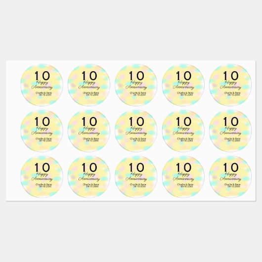 10 wedding anniversary yellow pastel name retro bo labels (Vel)