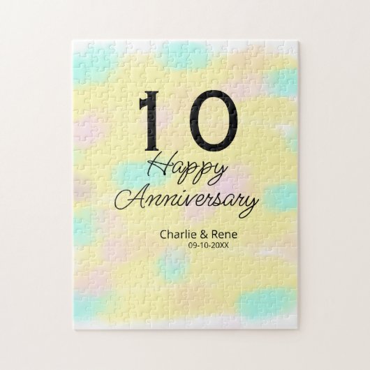 10 wedding anniversary yellow pastel name retro bo legpuzzel (Verticaal)