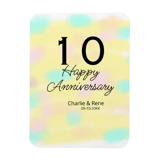 10 wedding anniversary yellow pastel name retro bo magneet (Verticaal)