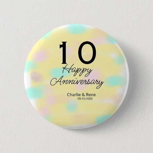 10 wedding anniversary yellow pastel name retro bo ronde button 5,7 cm (Voorkant)