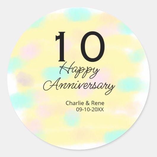 10 wedding anniversary yellow pastel name retro bo ronde sticker (Voorkant)