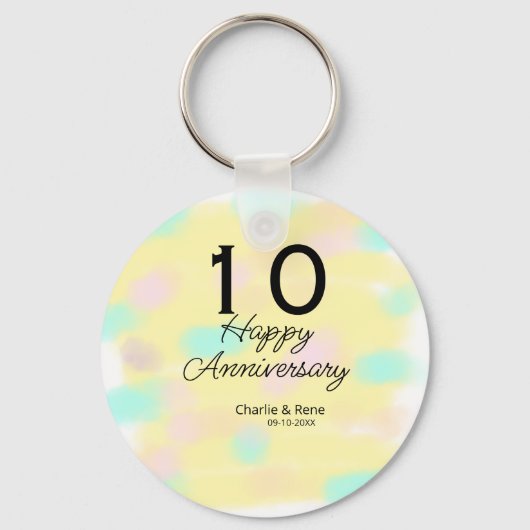 10 wedding anniversary yellow pastel name retro bo sleutelhanger (Voorkant)