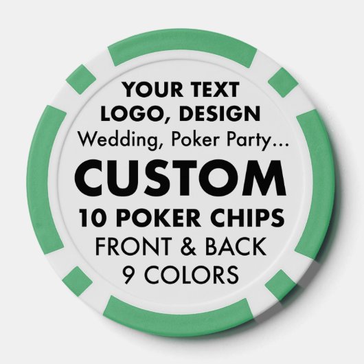 10 x aangepaste gepersonaliseerde GROENE Poker Chi Poker Chips (Achterkant)