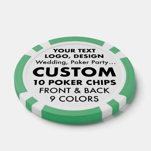 10 x aangepaste gepersonaliseerde GROENE Poker Chi Poker Chips (Enkel)