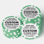10 x aangepaste gepersonaliseerde GROENE Poker Chi Poker Chips (Opstapeling)