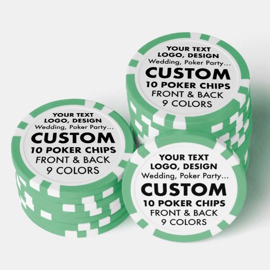 10 x aangepaste gepersonaliseerde GROENE Poker Chi Poker Chips (Opstapeling)