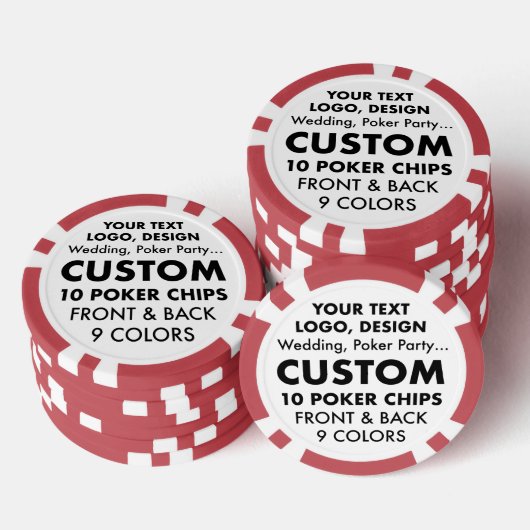 10 x aangepaste gepersonaliseerde rode pokerchips (Opstapeling)
