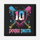 10 Year Old Baseball Drip Ice Cream 10th Bday Doub Magneet (Voorkant)