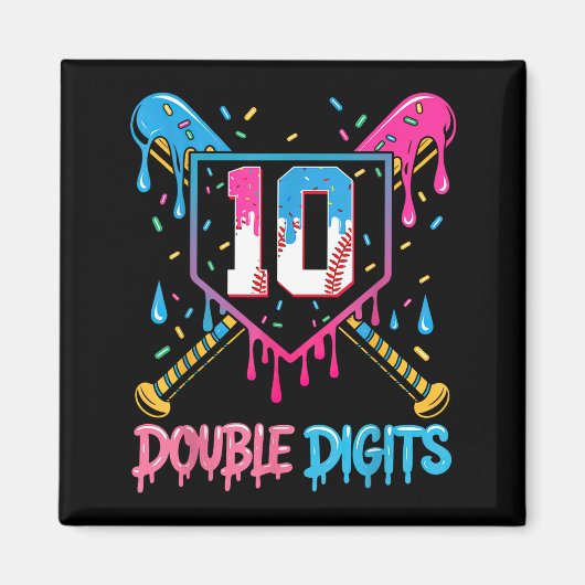 10 Year Old Baseball Drip Ice Cream 10th Bday Doub Magneet (Voorkant)