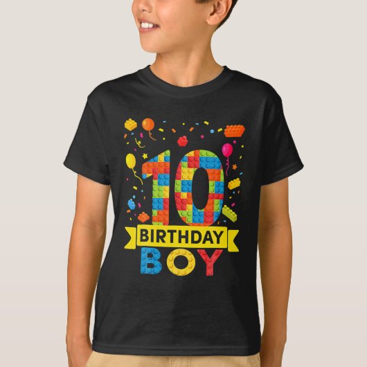 10 Year Old Building Blocks 10th Birthday Boy T-shirt (Voorkant)