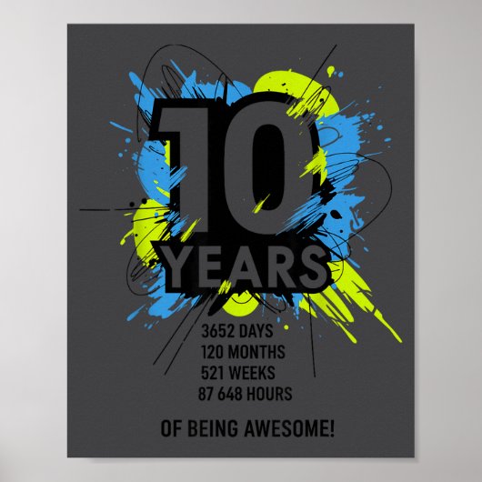 10 Years Of Being Awesome 10th Birthday Girl Boy D Poster (Voorkant)
