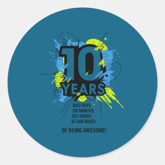 10 Years Of Being Awesome 10th Birthday Girl Boy D Ronde Sticker (Voorkant)