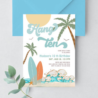 10de jongen surf surfende verjaardag strandfeest kaart