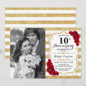10de Jubileum met foto's - Gold White Red Kaart (Voorkant / Achterkant)