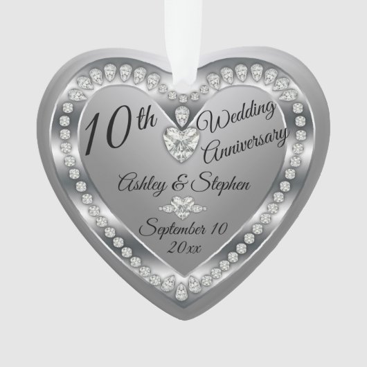 10de Jubileum van het huwelijk Silver Diamonds Kee Ornament (voorkant)