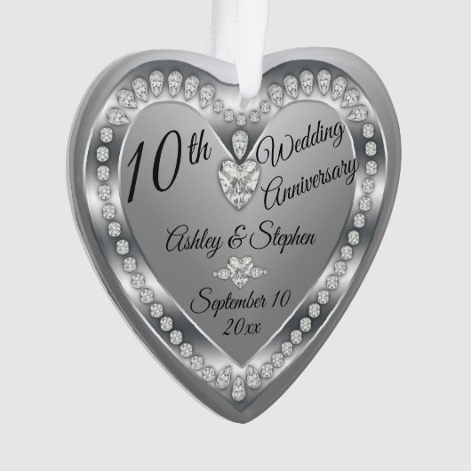 10de Jubileum van het huwelijk Silver Diamonds Kee Ornament (voorkant)
