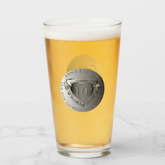 10de Jubileum van het Weddenschap DoubleTin Medall Glas (Voorkant gevuld)