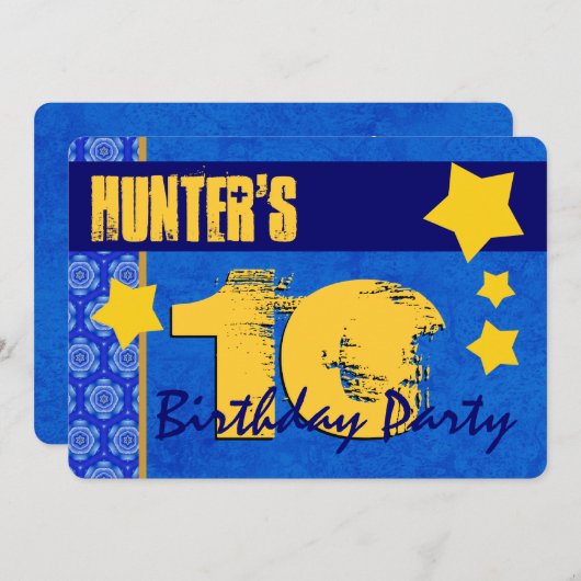 10de Verjaardags Modern Voor Hem Blauw en Goud W13 Kaart (Voorkant / Achterkant)