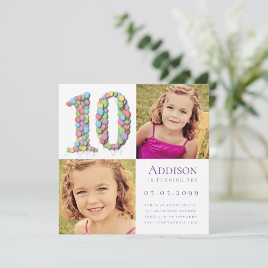10e 10-jarige ballonnen van geboorte Foto I Kaart (Staand voorkant)