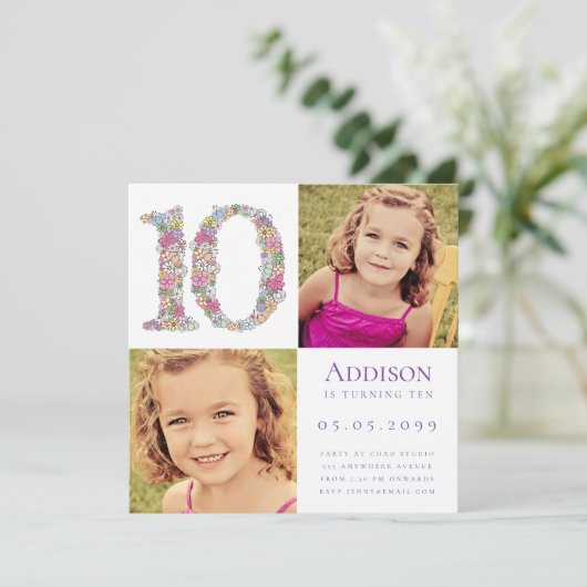 10e 10-jarige verjaardag foto van 10-jarige meisje kaart (Staand voorkant)