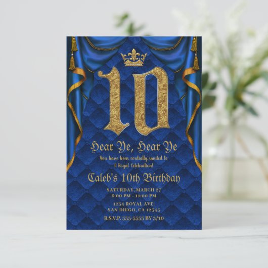 10e 10e verjaardag Royal Blue Gold Crown Kaart (Staand voorkant)