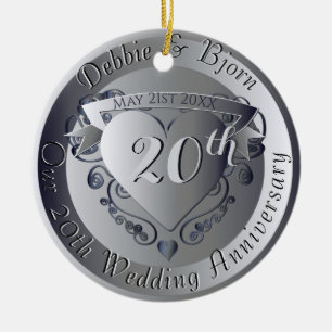 10e, 20e, 25e, 70e Jubileum van het huwelijk van M Keramisch Ornament