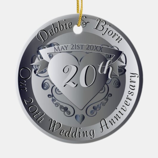 10e, 20e, 25e, 70e Jubileum van het huwelijk van M Keramisch Ornament (Voorkant)