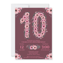 10e Big Birthday Girl Pink Flowers Green Foliage