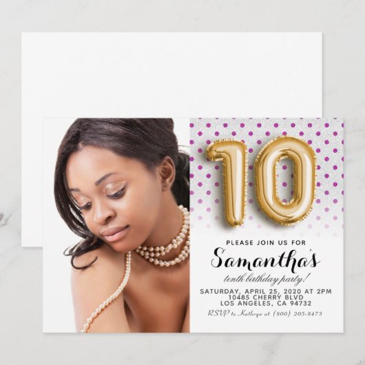 10e Birthday Polkadot-portret Kaart (Voorkant / Achterkant)