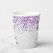 10e Birthday Silver paarse glitter Enmonogram Papieren Bekers (Links)