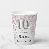 10e Birthday zilverroze glitterstofmonogram Papieren Bekers (Voorkant)
