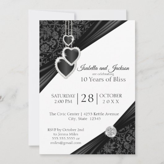 10e Black Onyx Heart Jubileum Uitnodiging Ontwerp (Voorkant)