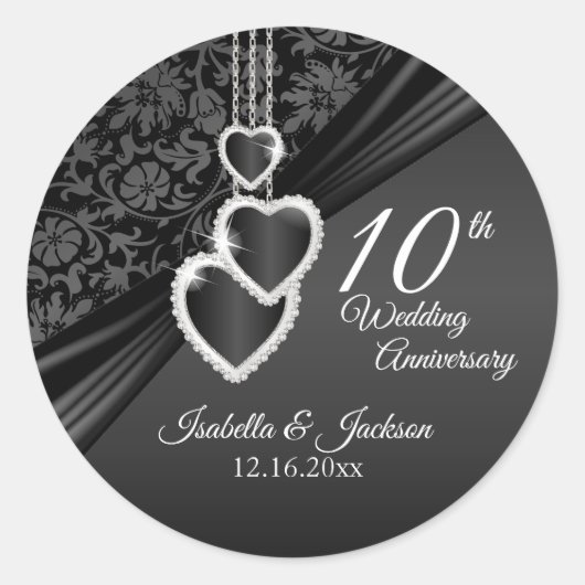 10e Black Onyx Wedding Jubileum Classic Round Ronde Sticker (Voorkant)